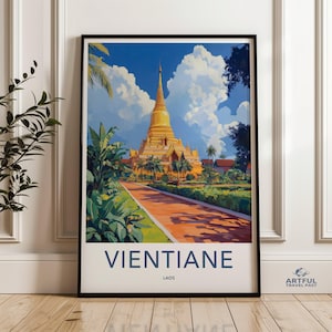 Vientiane Laos Wall Art Print, Travel Poster, Home Decor, Cityscape Artwork, Southeast Asia Wall Decor, Historical Landmark