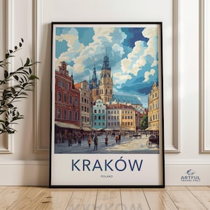 Krakow Poland Wall Art, Cityscape Print, Historical Architecture Poster, European Travel Decor, Krakow Old Town Illustration