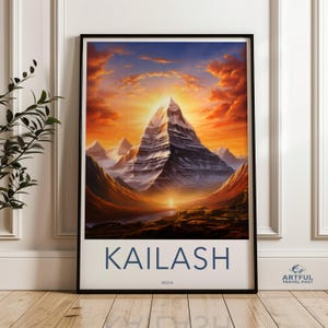 Mount Kailash Wandkunst, Sonnenaufgang über dem Kailash Poster, hinduistischer und buddhistischer Heiliger Berg, Himalaya Landschaft, spirituelles Wohndekor