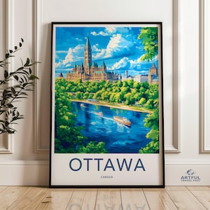 Ottawa Cityscape Wall Art, Scenic Ottawa River Print, Canada Parliament Hill Artwork, Colorful Ottawa Poster, Travel Decor