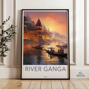 Varanasi River Ganga Wall Art, Sunset on River Ganges, Old Varanasi Landscape Print, Scenic India Travel Poster, Historical Cultural Decor