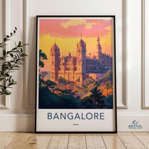Bangalore India Wall Art Print, City Skyline Artwork, Landmark Poster, Vibrant Sunset Colors, Travel Decor, Architecture Illustration