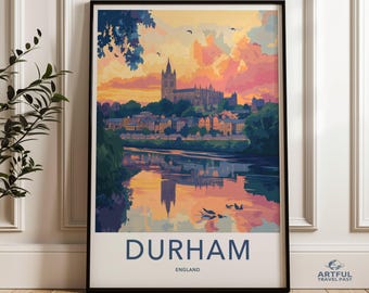 ダーラム（イングランド）のウォールアートプリント、都市景観ポスター、美しい川の景色、室内装飾、旅行者へのギフト、イラストアート
