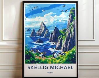 Skellig Michael Ireland Wall Art, Coastal Landscape Poster, Scenic Coastal Artwork, Ireland Coastal Decor, Ocean View Print