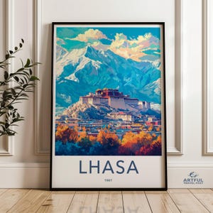 Lhasa Tibet Wall Art, Tibetan Landscape Print, Himalayan Mountain View, Asian Architecture Decor, Travel Poster Gift
