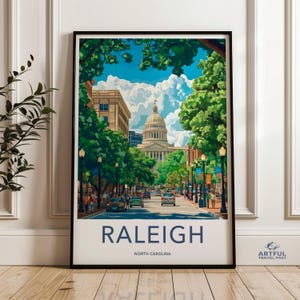 Raleigh North Carolina Wall Art, Raleigh NC Print, Cityscape Wall Decor, Travel Poster, Souvenir Art, Capitol Building, City View Artwork