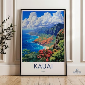 Kauai Hawaii Coastal Landscape Print, Tropical Island Wall Art, Hawaiian Decor, Ocean and Mountain Scenery, Nature Photography Poster
