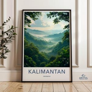 Kalimantan Indonesia wall art, jungle landscape art print, tropical forest decor poster, nature scenic view art, adventure art wall