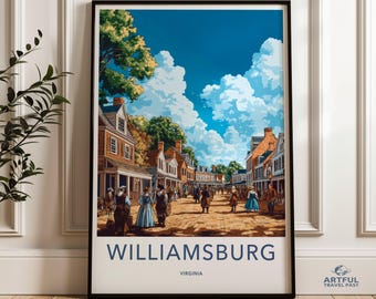 Williamsburg Virginia Wall Art, Vintage Williamsburg Street Scene, Historic Town Poster, Colonial Williamsburg Decor, Travel Print