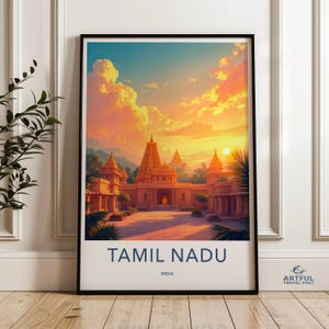 Tamil Nadu travel poster, India vintage wall art, Artful Travel Past collection, vibrant decor print, home and office decor