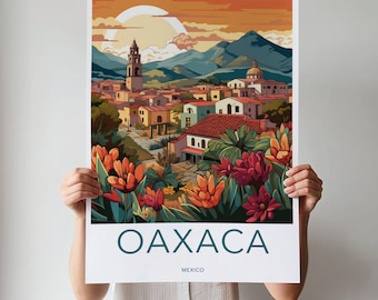 Oaxaca Mexico Wall Art, Vibrant Cityscape Print, Colorful Travel
