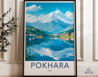 Stunning Mountain Lake Wall Art, Pokhara Nepal Poster, Scenic Nature Print, Travel Destination Artwork, Home Decor, Gift For Travelers