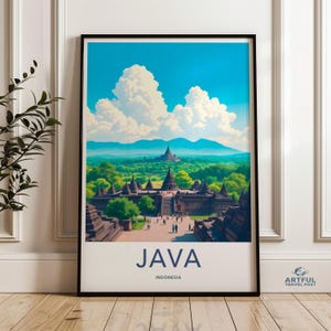 Java Indonesia Travel Poster, Vintage Travel Wall Art, Southeast Asia Decor, Unique Indonesia Print, Java Island Artwork
