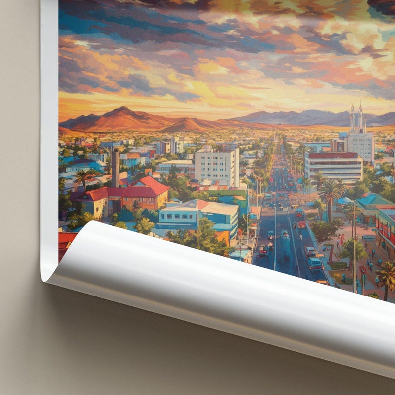 Windhoek Namibia Wall Art, Cityscape Print, Sunset Urban Decor, Colorful Landscape Poster, Home Office Decor, Namibia Travel Gift image 10