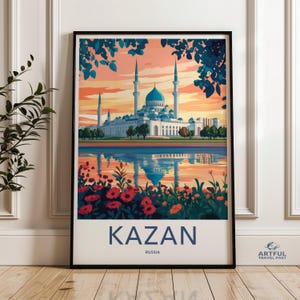 Kazan Russia Wall Art Print, Travel Poster, Cityscape Illustration, Home Decor, Gift for Travelers, Modern Artwork