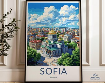 Sofia Bulgaria Cityscape Print, Travel Poster, Wall Art, Skyline Illustration, Home Decor, City Poster, Architecture Art