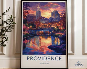 Providence Rhode Island Skyline Print, Cityscape Wall Art, Sunset Urban Landscape Poster, Providence Night Scene Artwork
