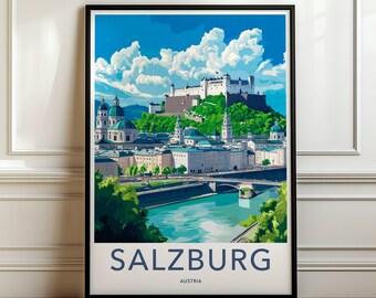 Salzburg Austria Scenic Wall Art, Castle View Print, Travel Poster, Cityscape Artwork, European Landscape Decor