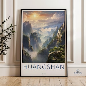 Huangshan China Wall Art Print, Scenic Nature Landscape, Mountain View Home Decor, Artistic Travel Poster, Living Room Artwork