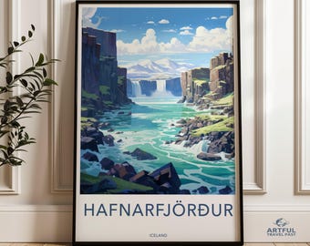 Hafnarfjörður Wall Art, Iceland Waterfall Poster, Scenic Nordic Landscape Print, Nature Wall Decor, Iceland Travel Souvenir, Icelandic Art