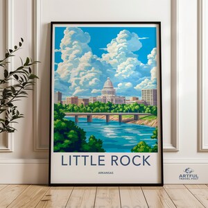 Arte mural de Little Rock, Arkansas, impresión del paisaje urbano de Little Rock, decoración del Capitolio de Arkansas, póster ilustrativo de Little Rock