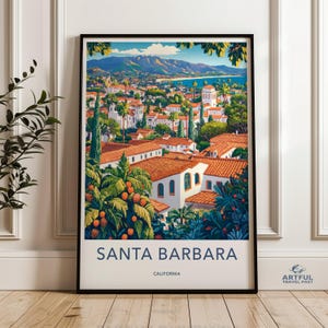 Santa Barbara Wall Art, California Travel Poster, Vintage Cityscape Print, Coastal Home Decor, California Art, Souvenir Art, Gift, Vacation