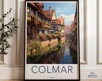 Colmar Wall Art Print, Charming French Town Decor, Historic Alsace Village, Picturesque Canal Scene, European Travel Poster