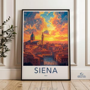 Siena Italy Sunset Scenic Cityscape Wall Art, Vibrant Sky Over Siena Architecture, Tuscany Travel Gift, Italian Landscape Decor