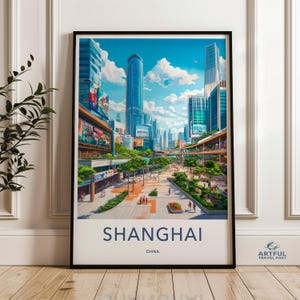 Shanghai China Wall Art, Cityscape Print, Urban Landscape, Modern Artwork, Travel Poster, Home Decor, Office Art, Gift Idea, Asian City Art