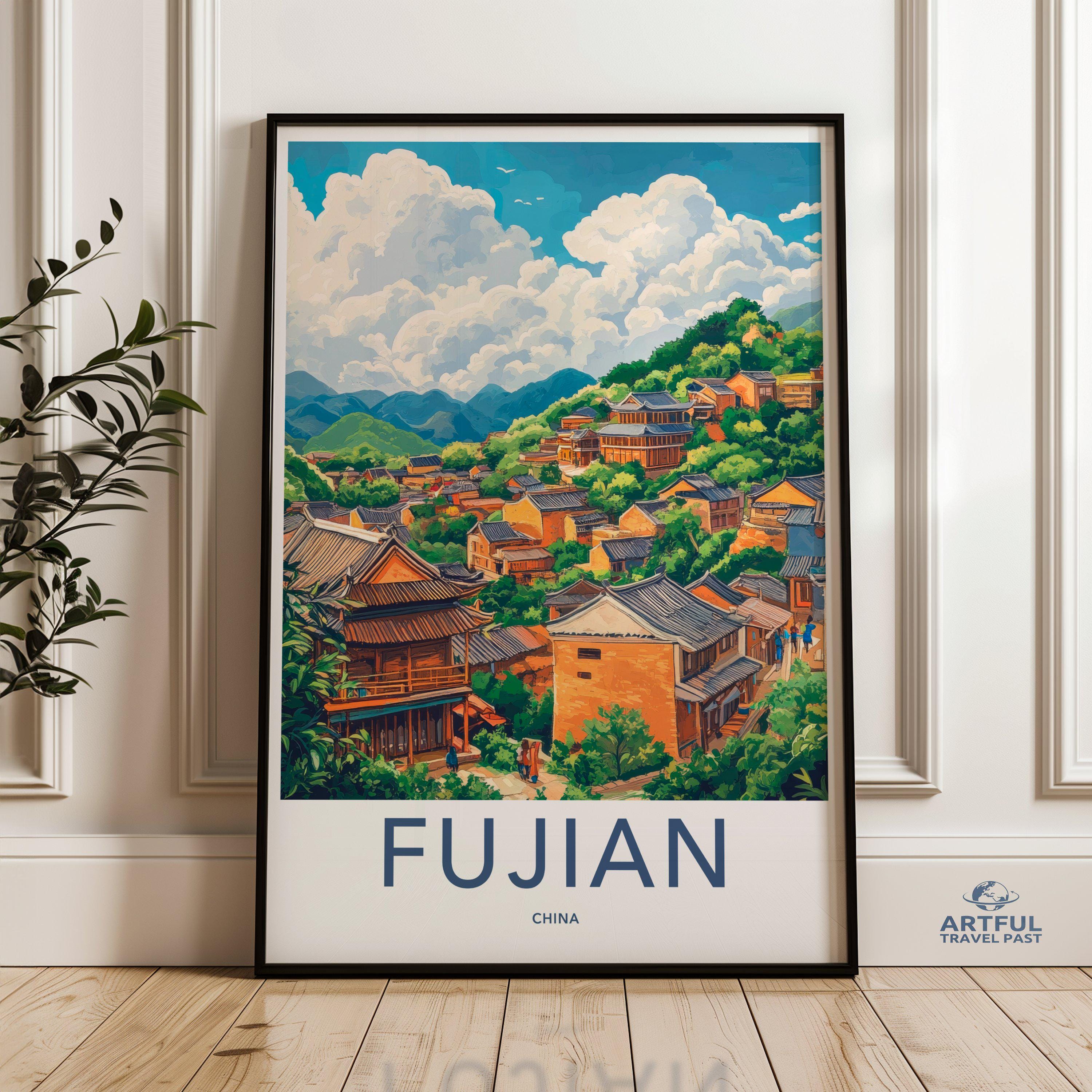 Fujian China Wall Art Print, Vintage Travel Poster, Colorful  display picture 1