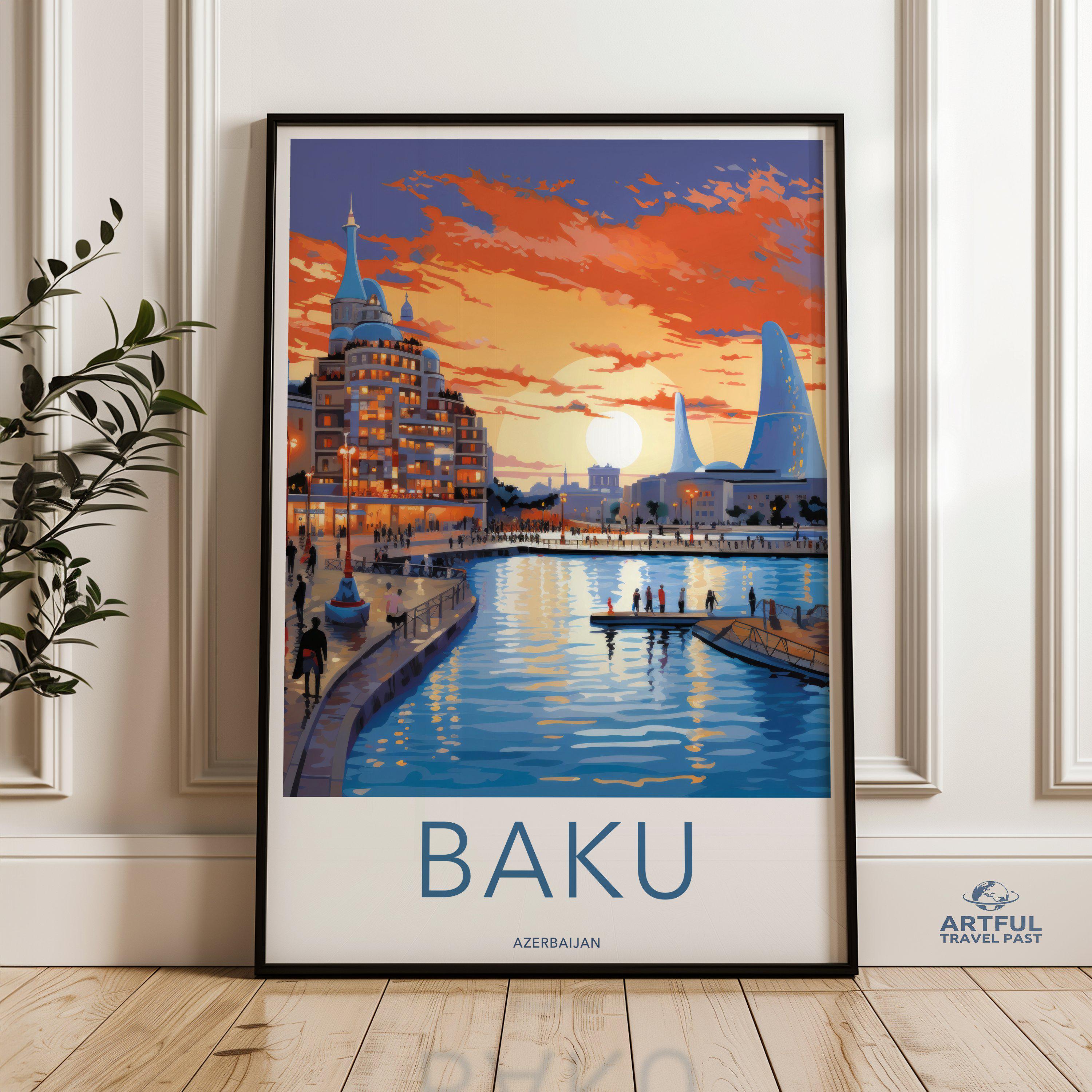 限定品 Light drawing art CONTACT DJ BAKU Baku Azerbaijan Illustration, Cityscape Art Print, Travel Poster