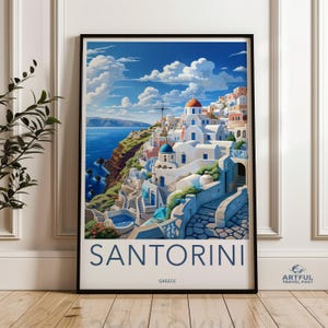 Santorini Wall Art, Greek Island Decor, Mediterranean Canvas Print, Scenic Coastal Painting, Cyclades Architecture Artwork