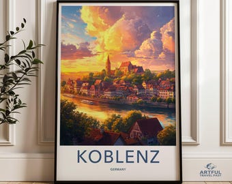 Tübingen Germany Watercolor Travel Poster, Riverside Old Town