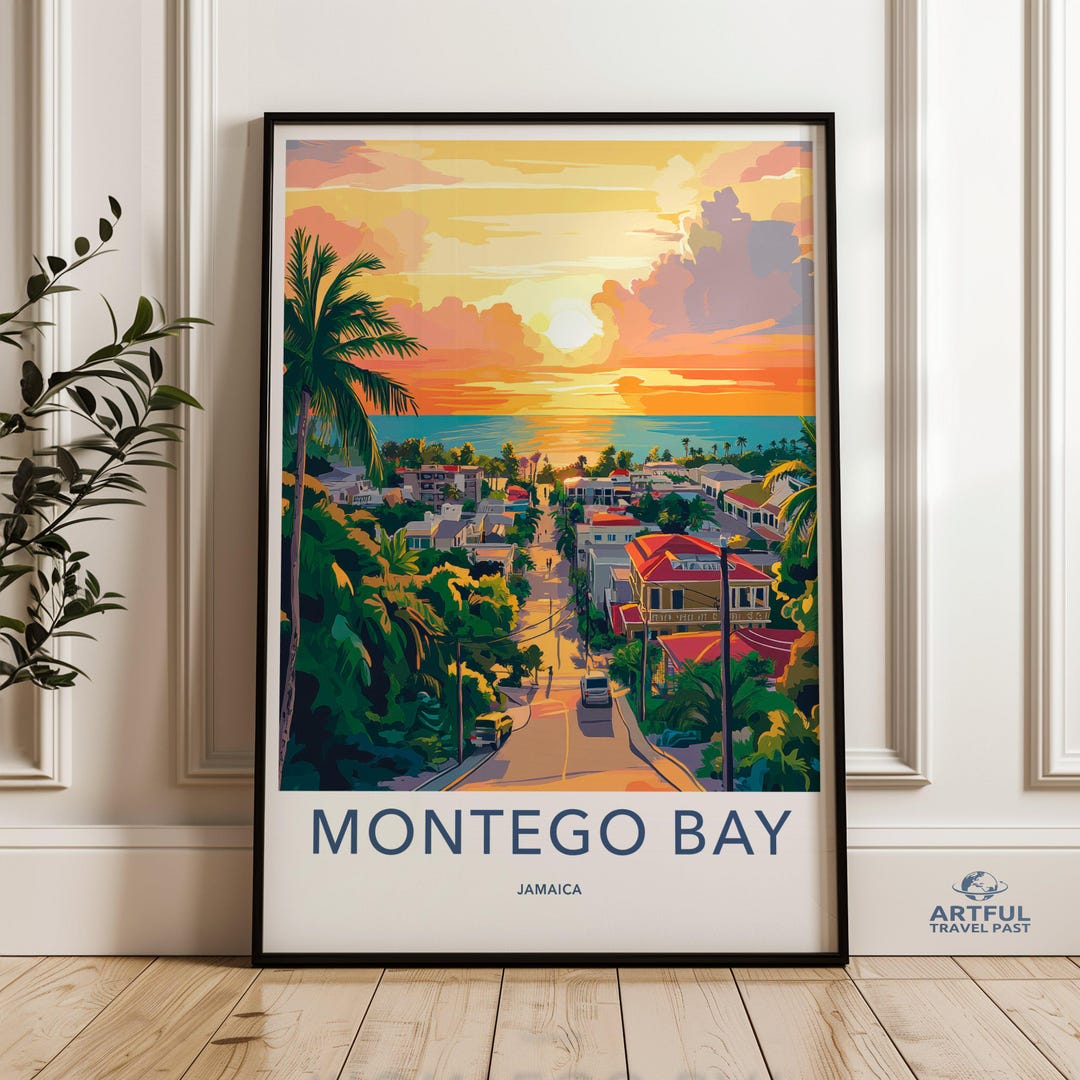 Montego Bay Jamaica Wall Art, Caribbean Sunset Print, Tropical