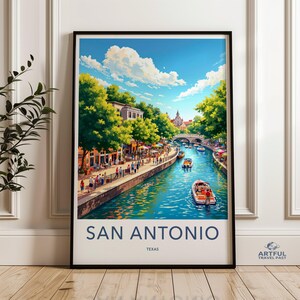 San Antonio Texas Wall Art, Colorful Cityscape Poster, Riverwalk Artwork, Home Decor, Vibrant Scenic Print, Travel Souvenir Gift