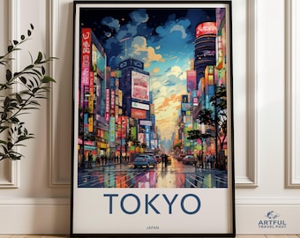 Tokyo Japan Wall Art, Tokyo Cityscape Poster, Vibrant Tokyo Street Scene Print, Colorful Tokyo Nightlife Decor, Urban Tokyo Artwork