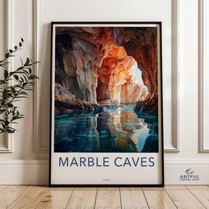 Marble Caves Wall Art Print, Chile Scenic Landscape Poster, Natural Beauty Decor, Unique Artistic Wall Art, Vibrant Home Decor