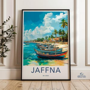 Jaffna Sri Lanka Wall Art, Colorful Fishing Boats Print, Tropical Island Decor, Beach Scene Painting, Travel Poster, Vacation Souvenir