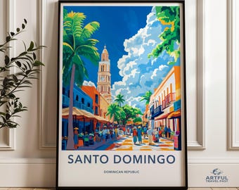 Santo Domingo Wall Art Print, Dominican Republic Travel Poster, Colorful Caribbean Artwork, Tropical Cityscape Home Decor