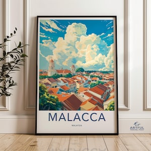 Impression d&#39;art mural Malacca, Malaisie, affiche de paysage urbain vibrant, belle oeuvre d&#39;art urbaine, décoration d&#39;intérieur sur le thème du voyage, décoration d&#39;Asie du Sud-Est