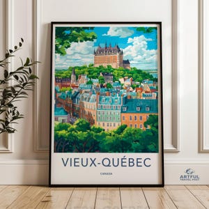 Quebec City Wall Art, Canada Travel Poster, Vieux Quebec Print, Vintage Quebec Artwork, Quebec Cityscape Wall Decor