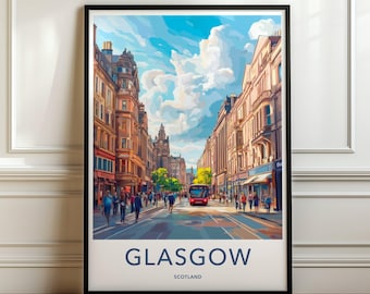 Glasgow Cityscape Wall Art, Street Scene Print, Urban Artwork Decor, Vibrant City Poster, Colorful City Picture, Glasgow Travel Art
