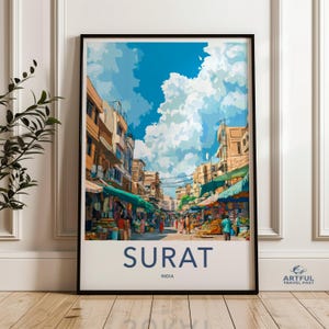 Surat India Wall Art, Vibrant Street Market Scene Poster, Beautiful Canvas Print, Colorful Urban Artwork, Cityscape Home Decor