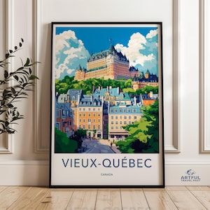 Quebec City wall art, beautiful Quebec City print, Quebec City poster, Quebec City illustration, colorful wall art decor, Canada art