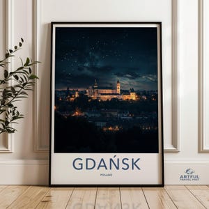 Danzig Skyline Nachtansicht Wand Kunst Druck, Polen Stadtbild Poster, Wohnkultur Geschenk, Sternenhimmel Fotografie, Stadtlichter Kunstwerk