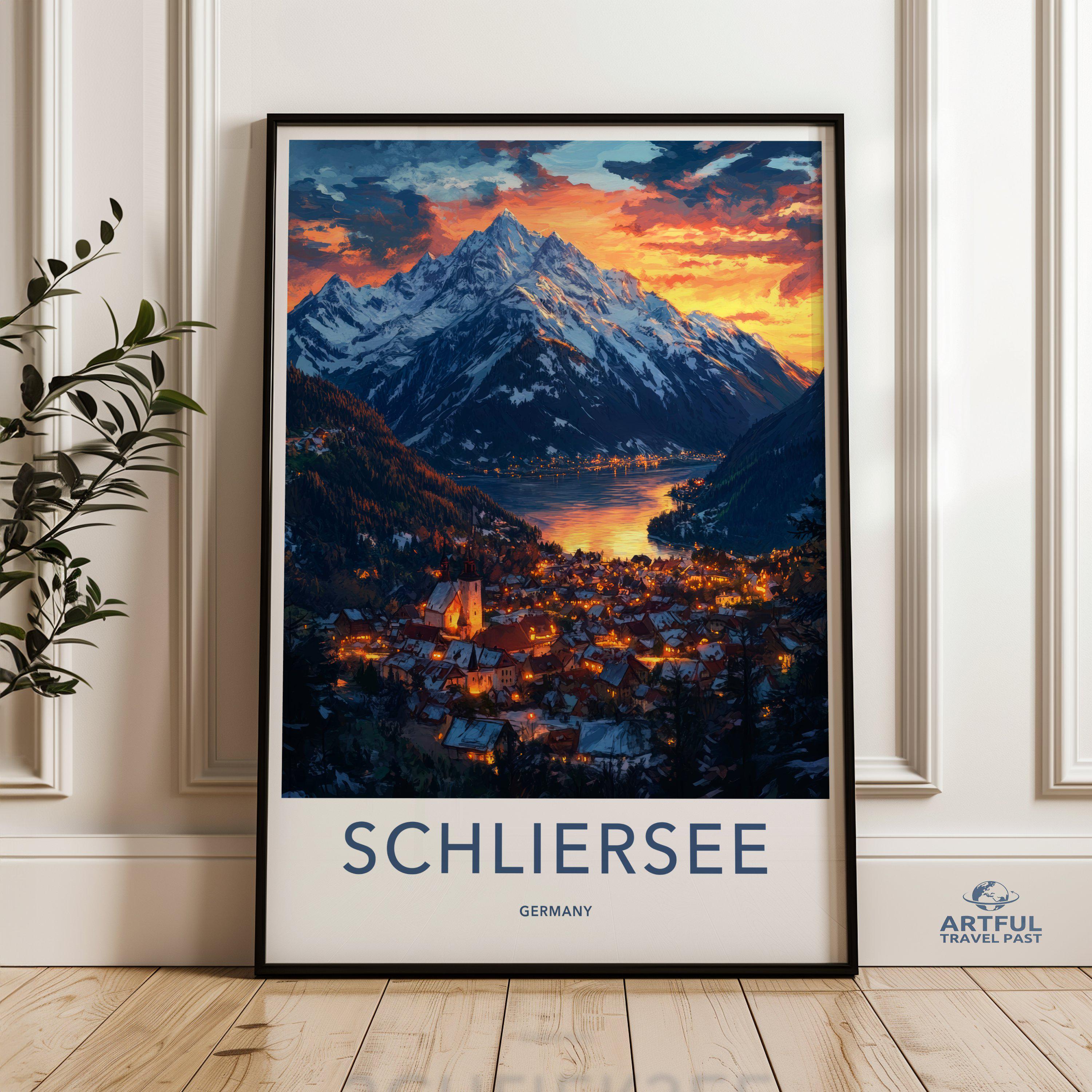 Schliersee Germany Wall Art, Sunset Mountain Village Print, Alpine