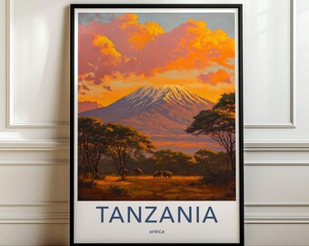 Tanzania Africa Wall Art, Kilimanjaro Sunset Landscape Poster, African Safari Decor, Nature Photography Print, Wildlife Artwork