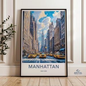 Manhattan Wall Art, New York City Skyline Print, Empire State Building Poster, NYC Yellow Cabs Art, Urban Cityscape Artwork