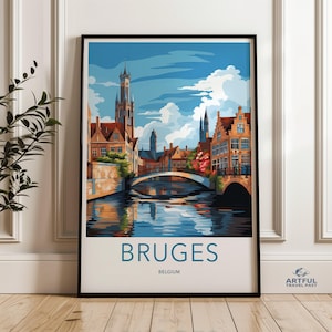 Bruges Belgium Wall Art, Bruges Cityscape Print, Travel Poster, European Travel Decor, Colorful Bruges Artwork, Belgium Landscape