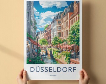 デュッセルドルフの街並みの壁掛けアート、ドイツ旅行ポスター